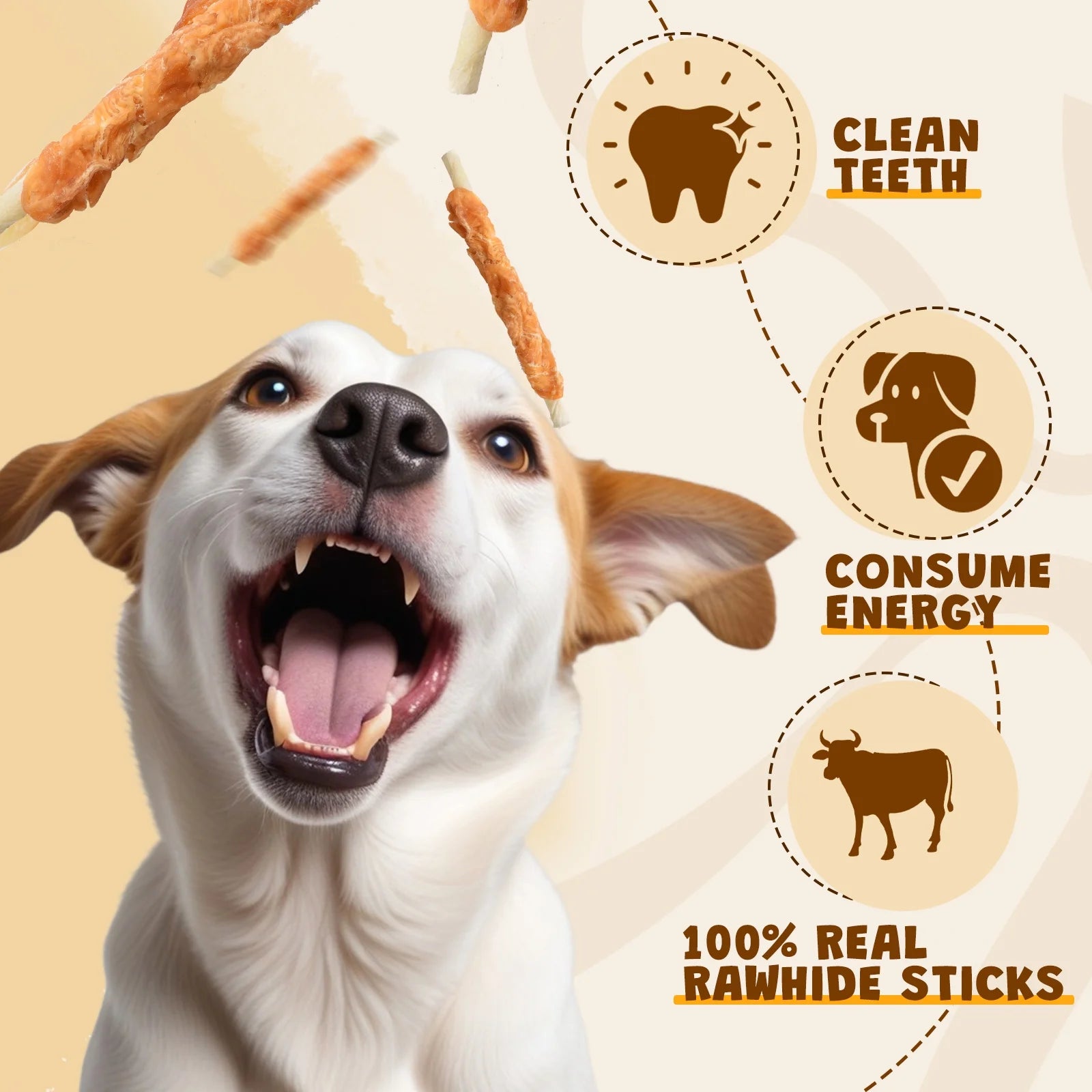 Chicken Wrapped Rawhide Dog Treats, Long Lasting for Strong Chewers, Dental Care Bones, 10.6Oz