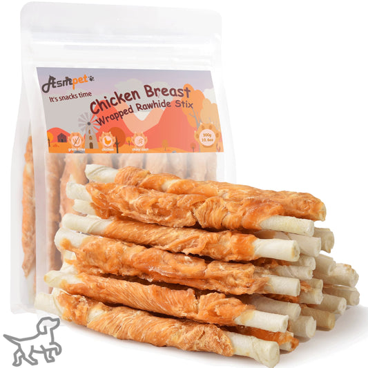 Chicken Wrapped Rawhide Dog Treats, Long Lasting for Strong Chewers, Dental Care Bones, 10.6Oz