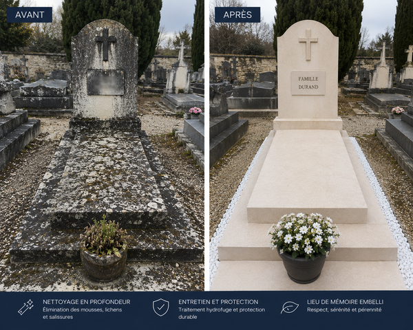 Avant/après entretien tombe