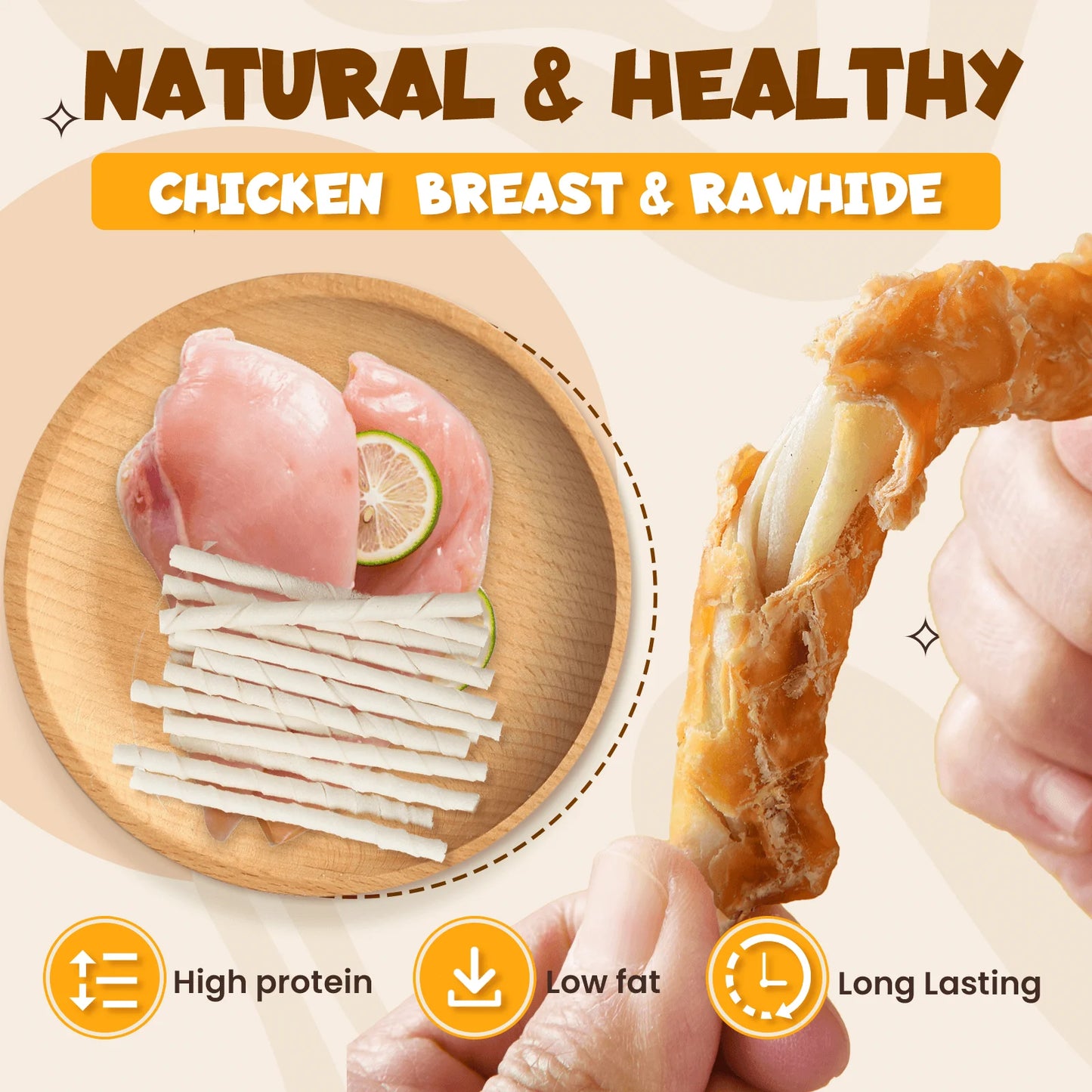 Chicken Wrapped Rawhide Dog Treats, Long Lasting for Strong Chewers, Dental Care Bones, 10.6Oz