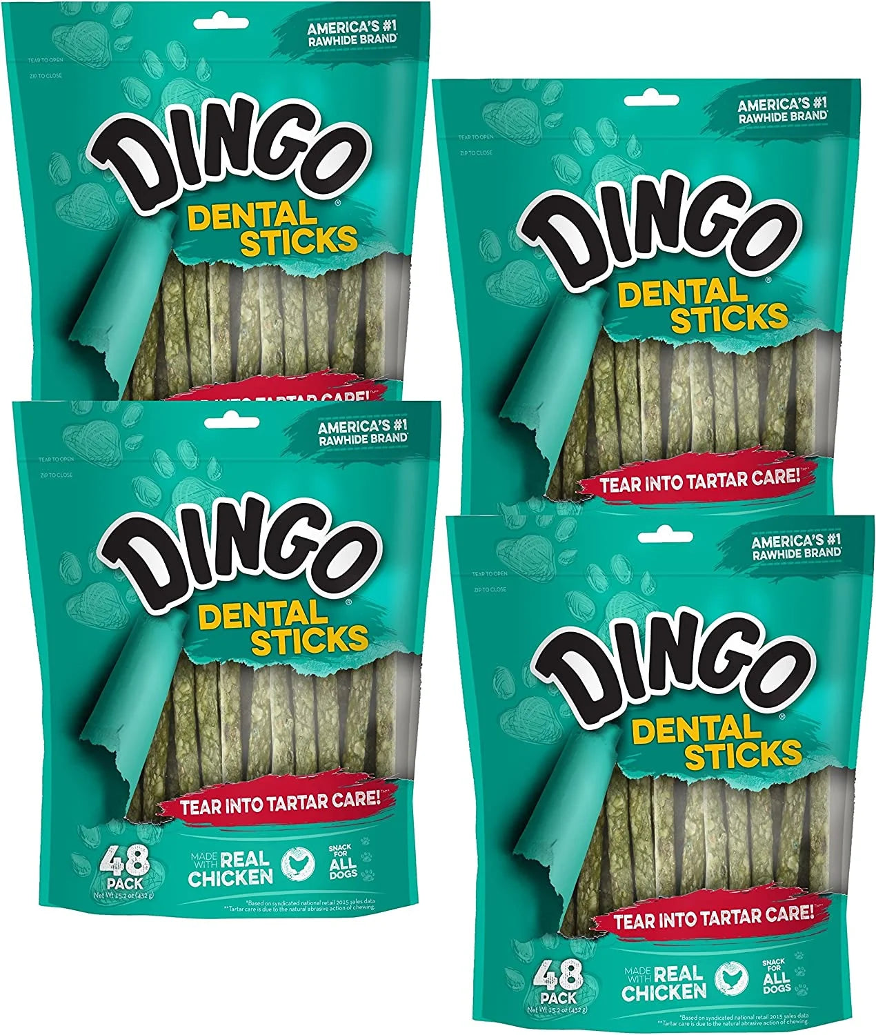 Dental Sticks Chews for All Dogs, Made with Real Chicken and Spearmint Flavor, 48 Count